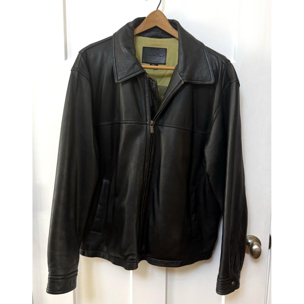 Vintage James Dean Black Leather Jacket‎ Men's L Zip Front Coat + Gloves F/W
